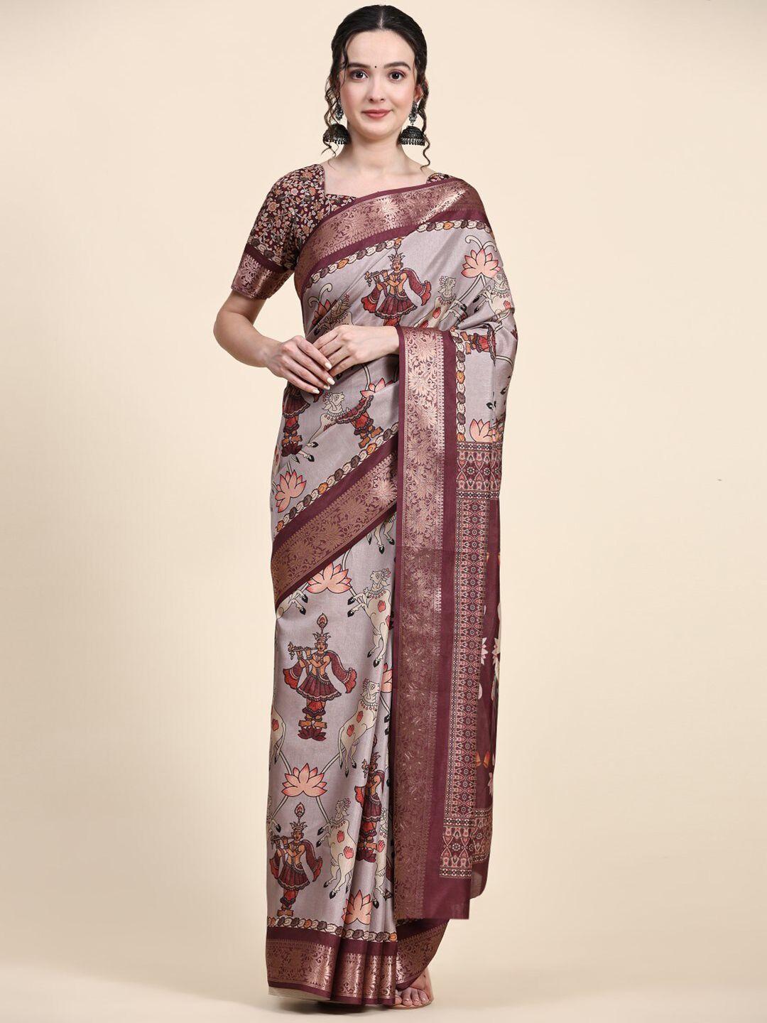 pratibimb ethnic motifs printed zari pure silk saree