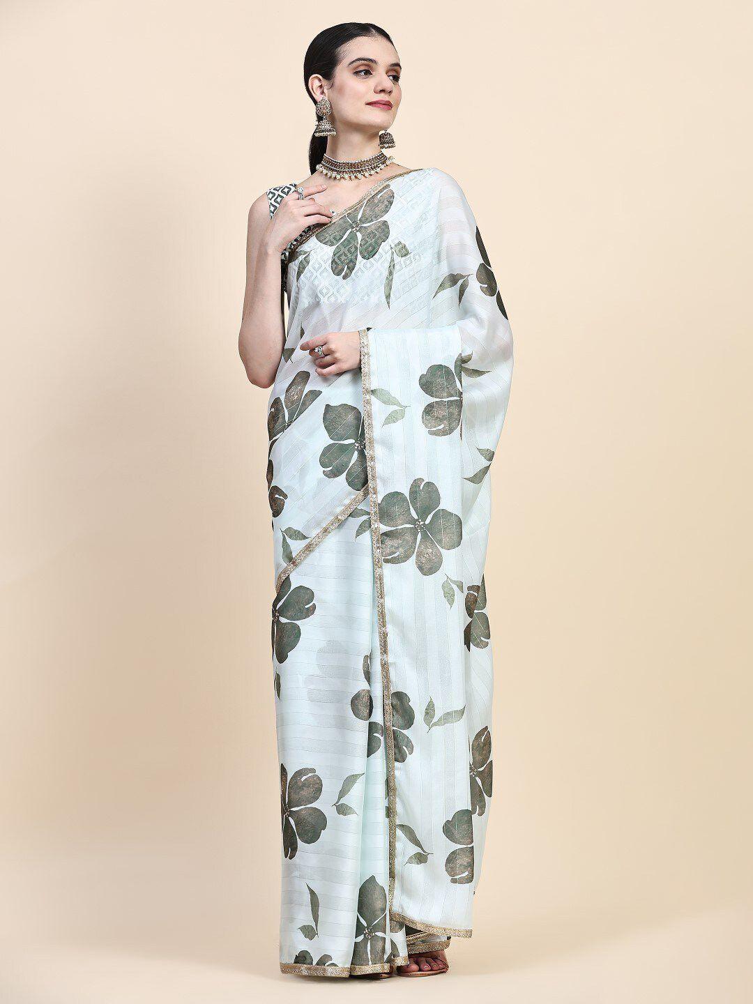 pratibimb floral printed block print saree