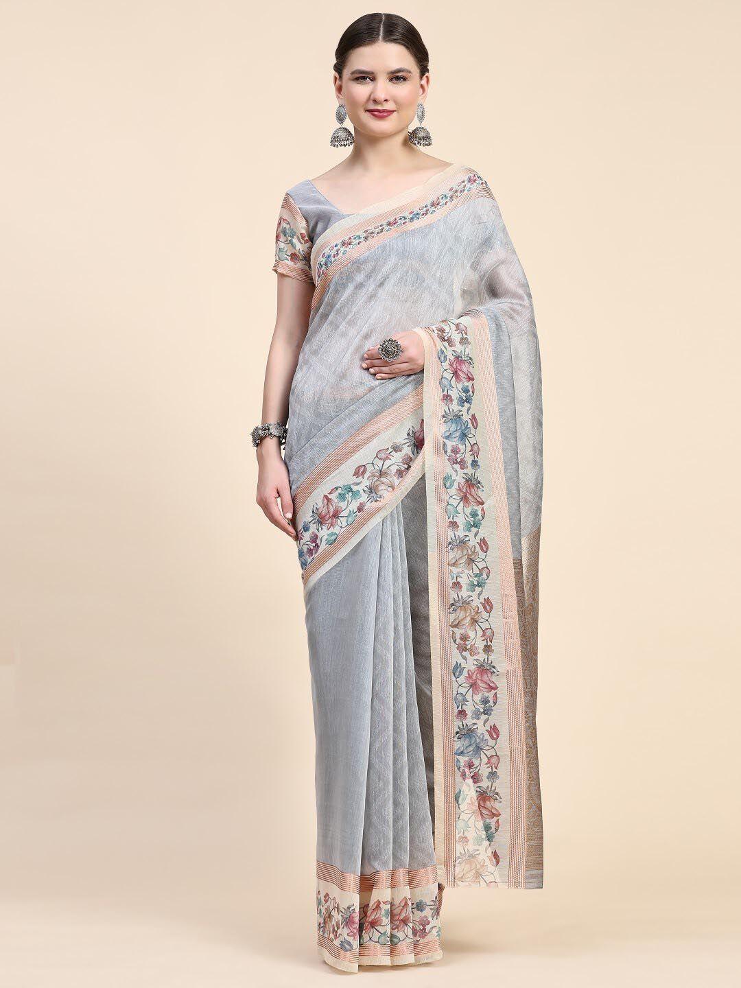 pratibimb floral printed pure cotton saree