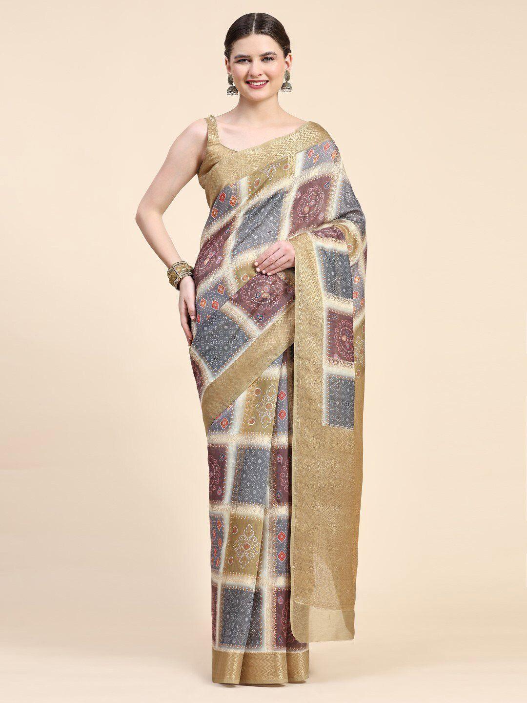 pratibimb geometric printed zari detailed pure cotton saree