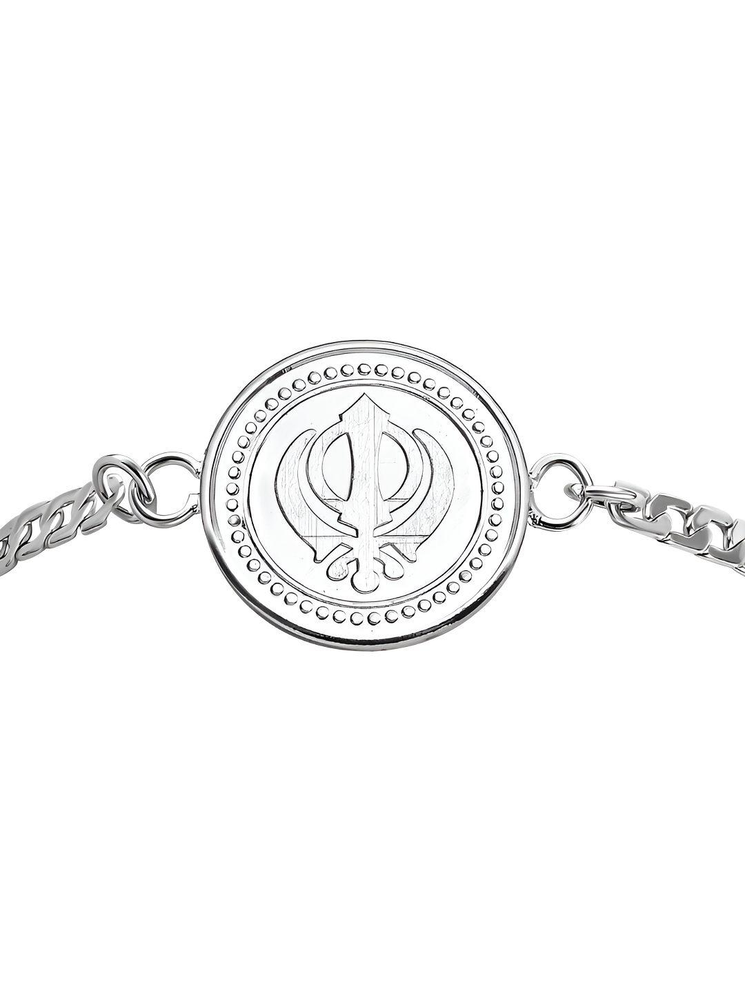 pray everyday unisex silver-plated nishant saheb, sikh khanda link bracelet