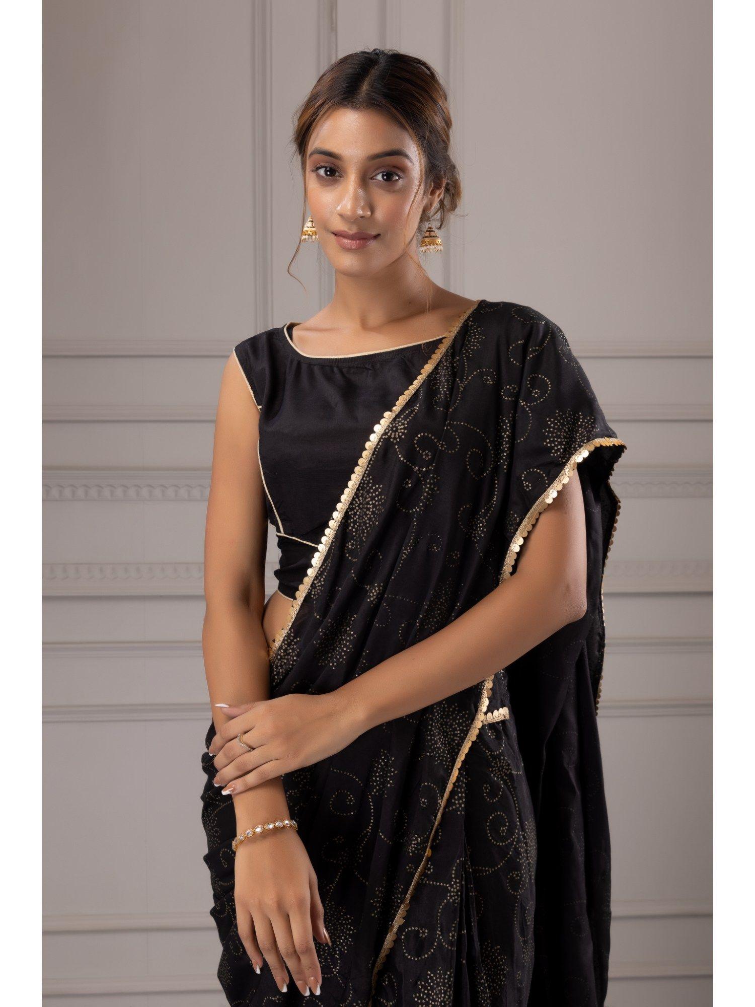 pre-draped palazzo pants saree with stitched blouse