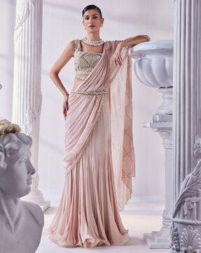 pre-stitched draped saree with embellished corset blouse