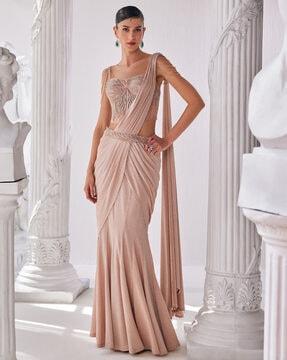 pre-stitched draped saree with embellished corset blouse