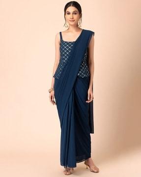 pre-stitched saree with attached sequin peplum blouse