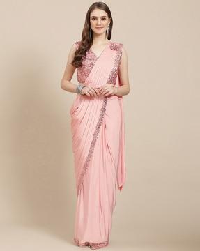pre-stitched saree with embellished blouse piece