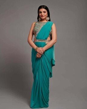 pre-stitched saree with embroidered belt