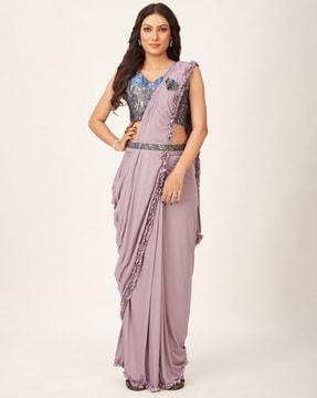 pre-stitched saree with ruffled border