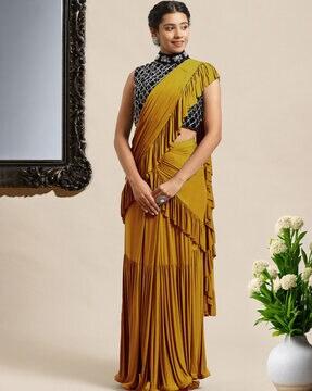 pre-stitched saree with ruffled detail