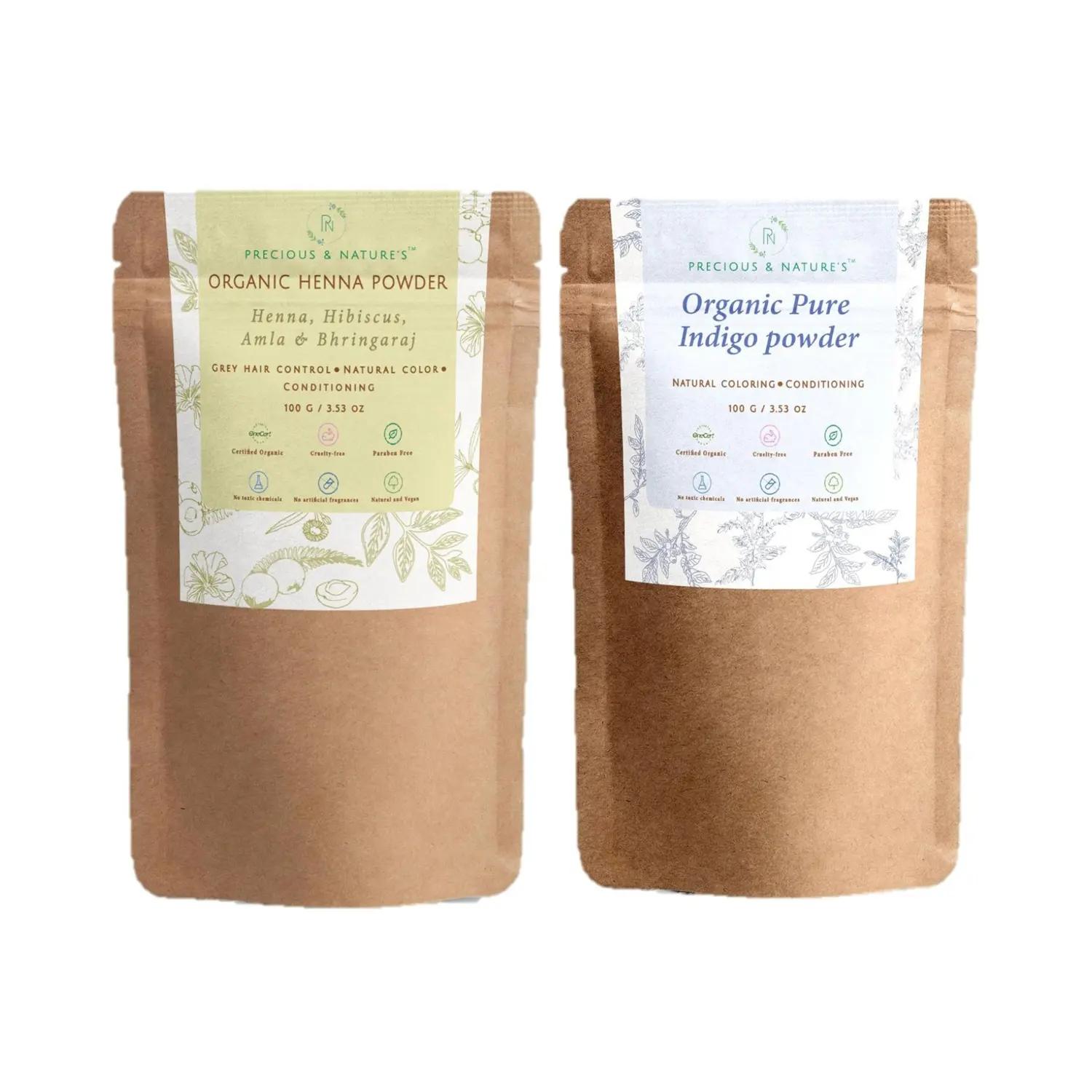 precious & nature's organic henna & indigo powder set (2pcs)
