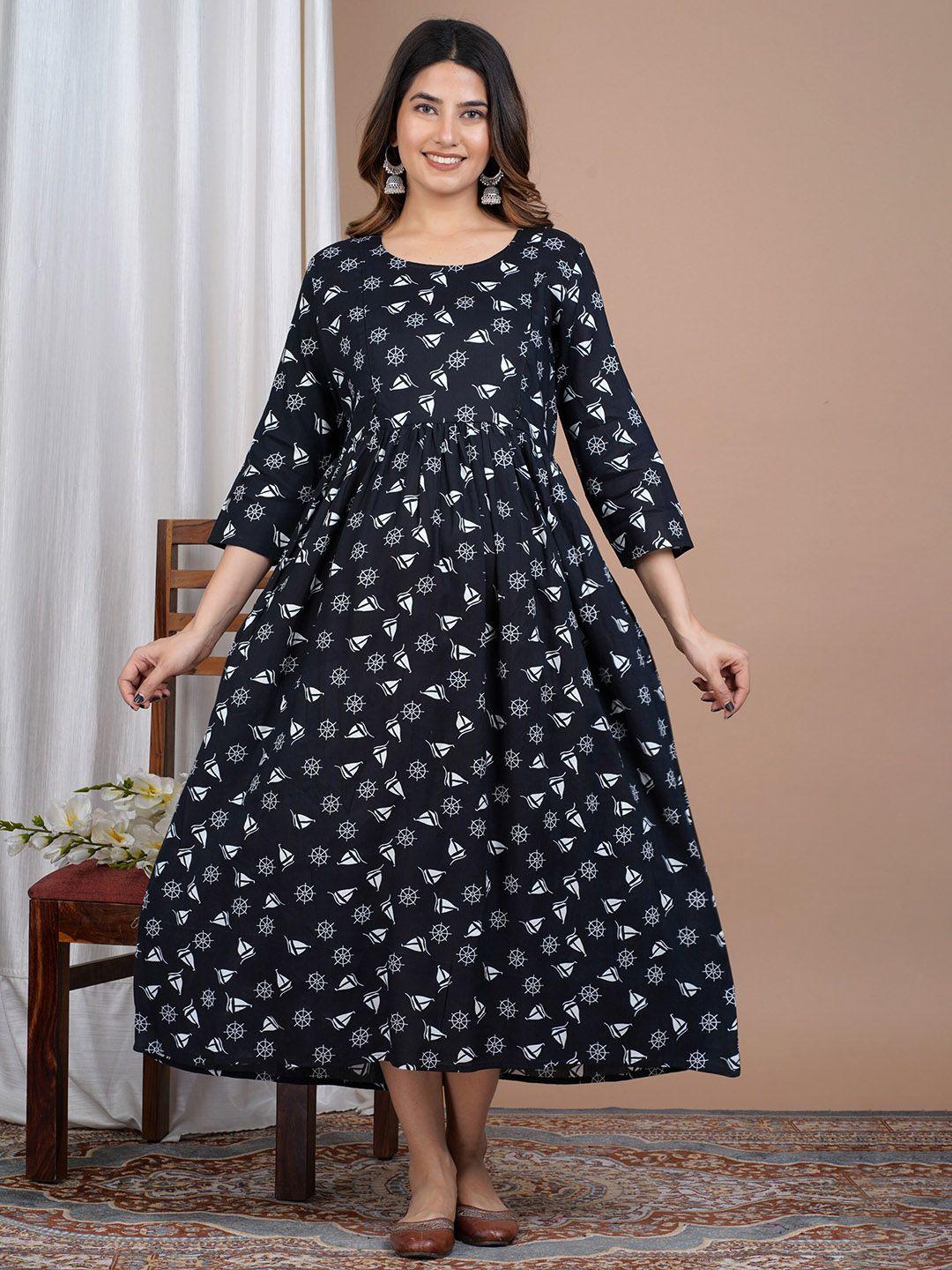 preksha conversational printed maternity & feeding fit & flare midi ethnic dress