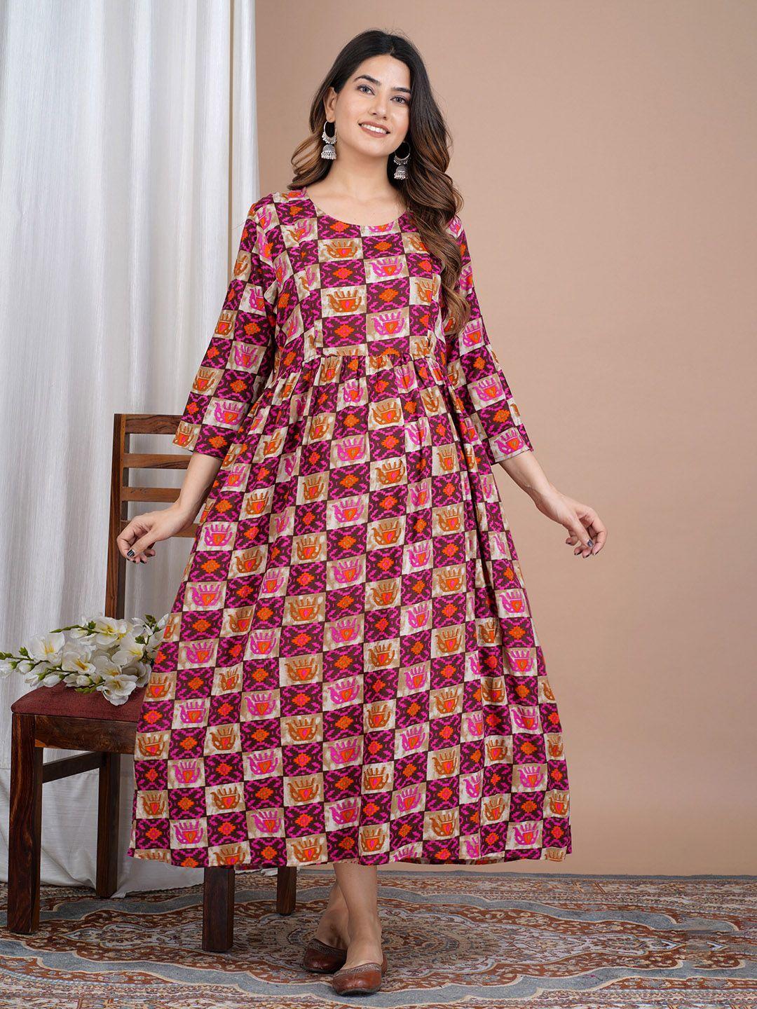 preksha conversational printed maternity & feeding fit & flare midi ethnic dress