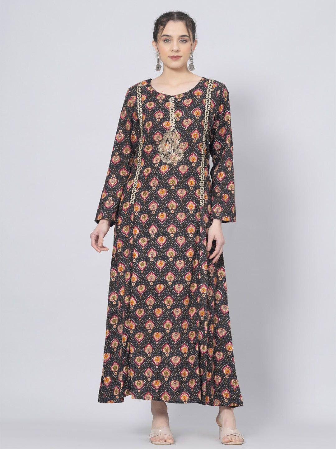 preksha ethnic motifs printed round neck long sleeves flared sleeves gotta patti kurta