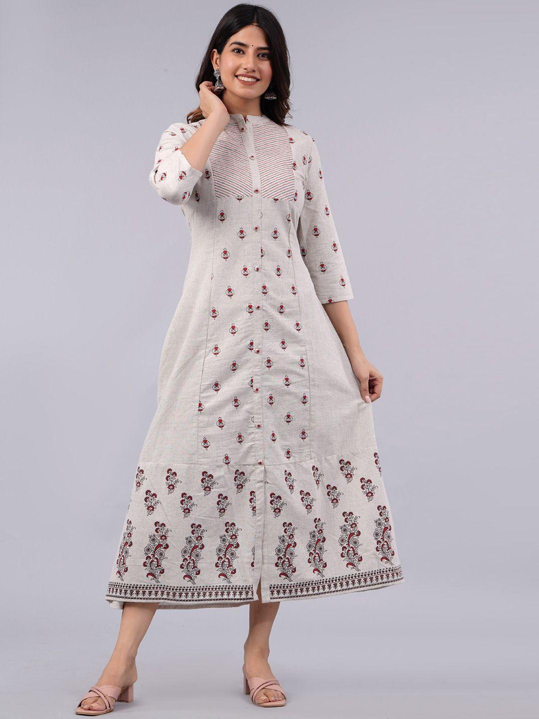 preksha floral printed mandarin collar cotton a-line ethnic dress