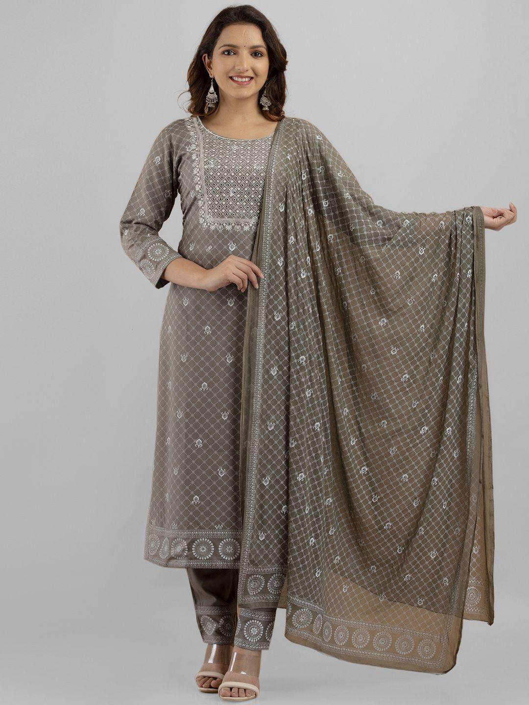 preksha floral printed mirror work kurta with trousers & dupatta