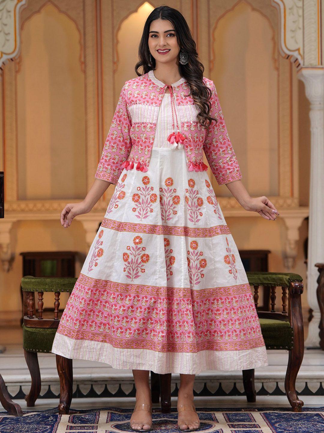 preksha floral printed panelled cotton a-line ethnic dress