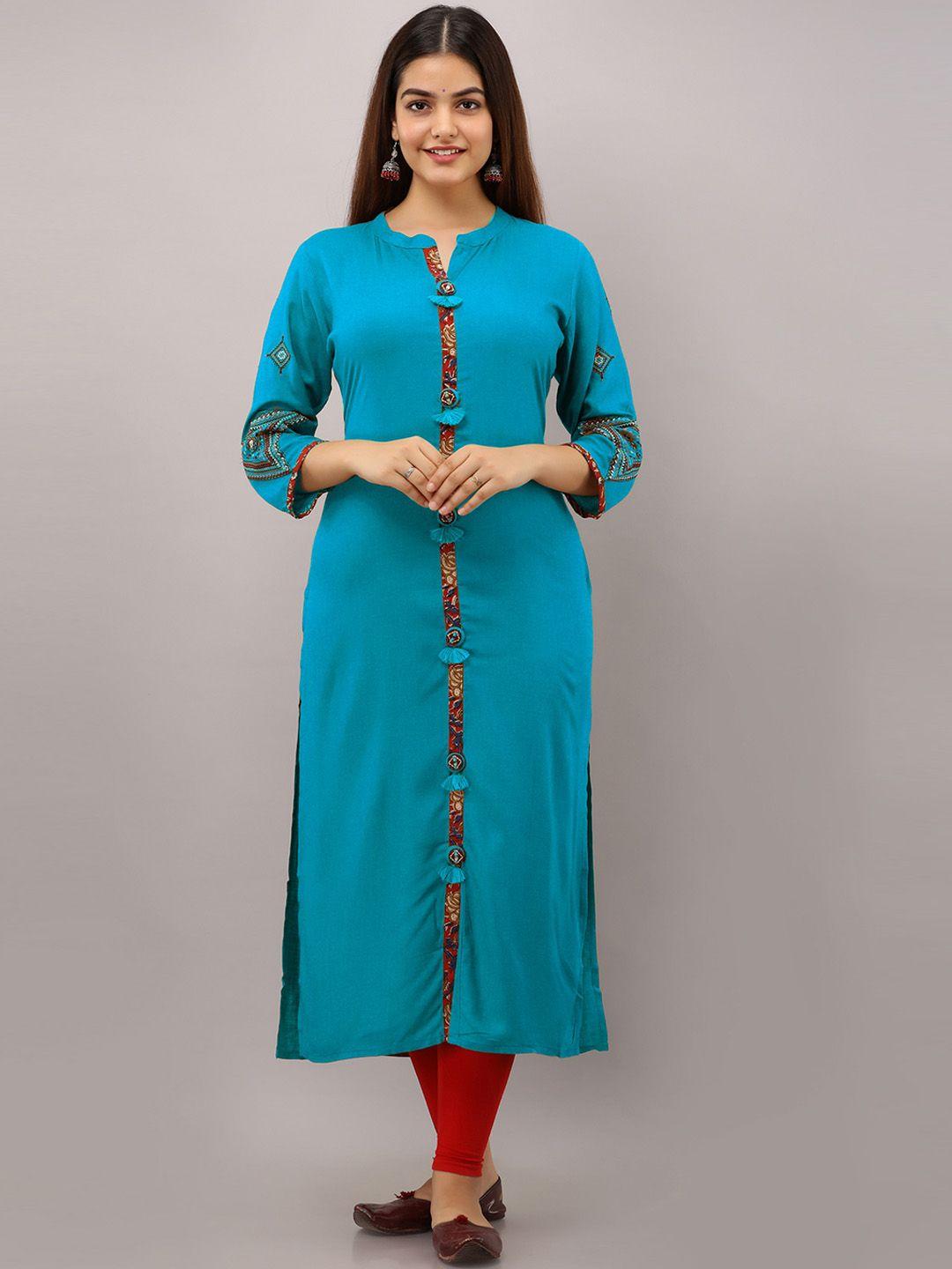 preksha mandarin collar thread work detailed straight kurta