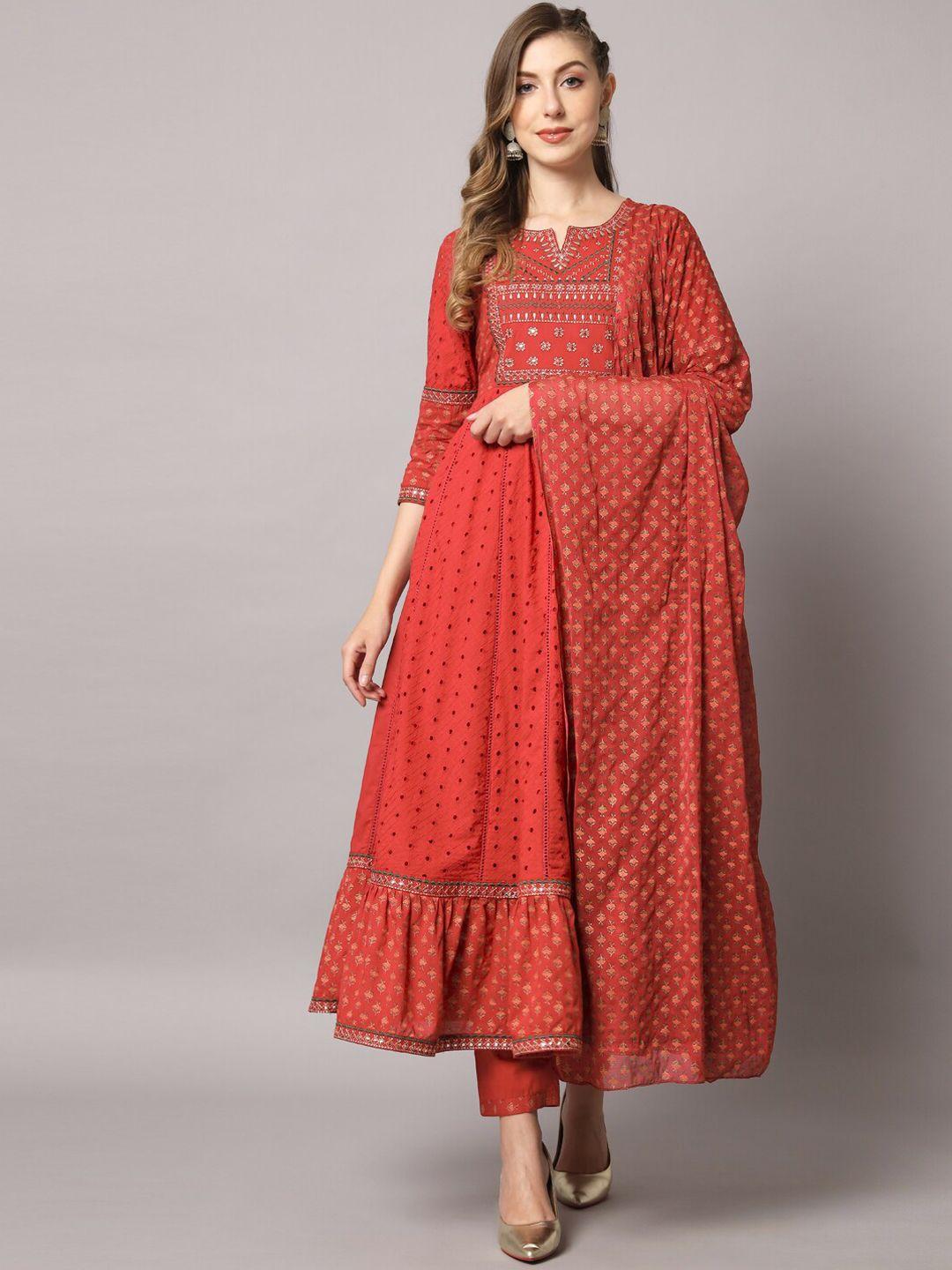preksha women floral embroidered pure cotton kurta with trousers & dupatta