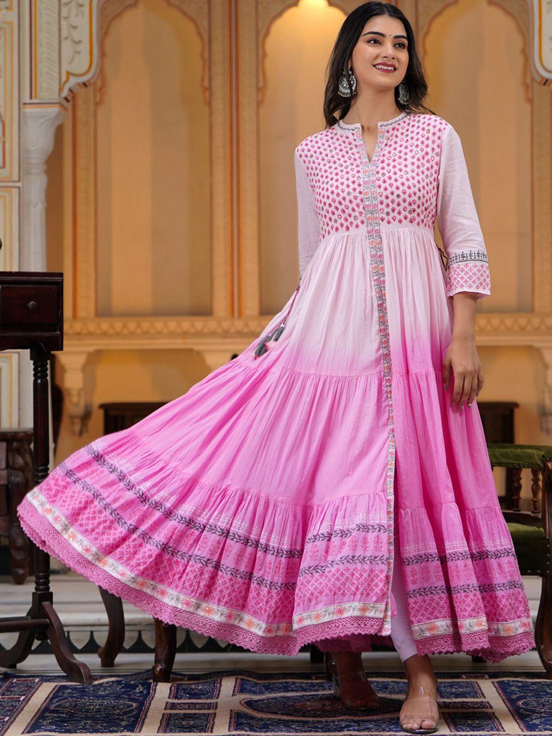 preksha women pink yoke design pastels kurta