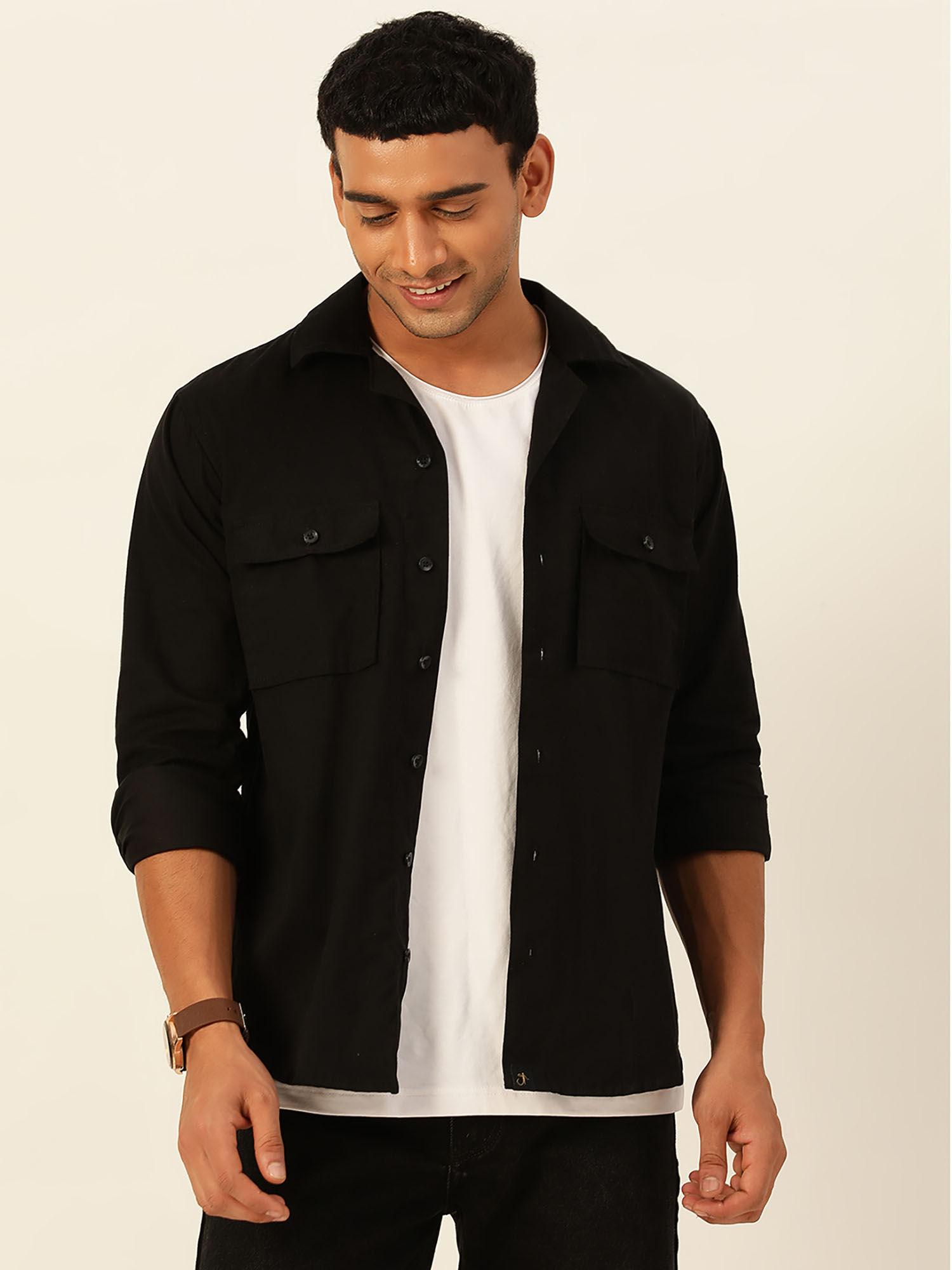 premium black cargo regular fit unisex cotton overshirt