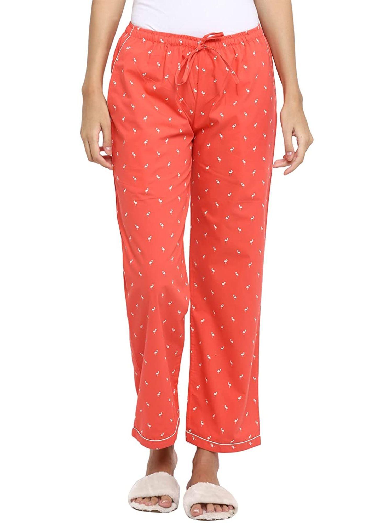 premium cotton bright peach flamingo print women's pajama |bottom wear