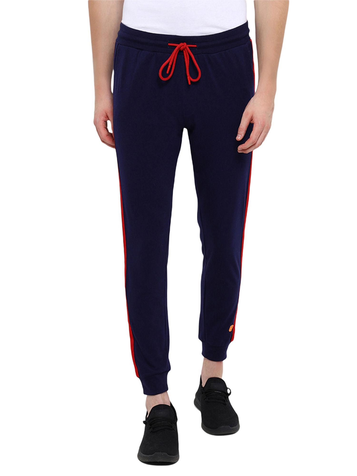 premium cotton solid joggers in navy blue
