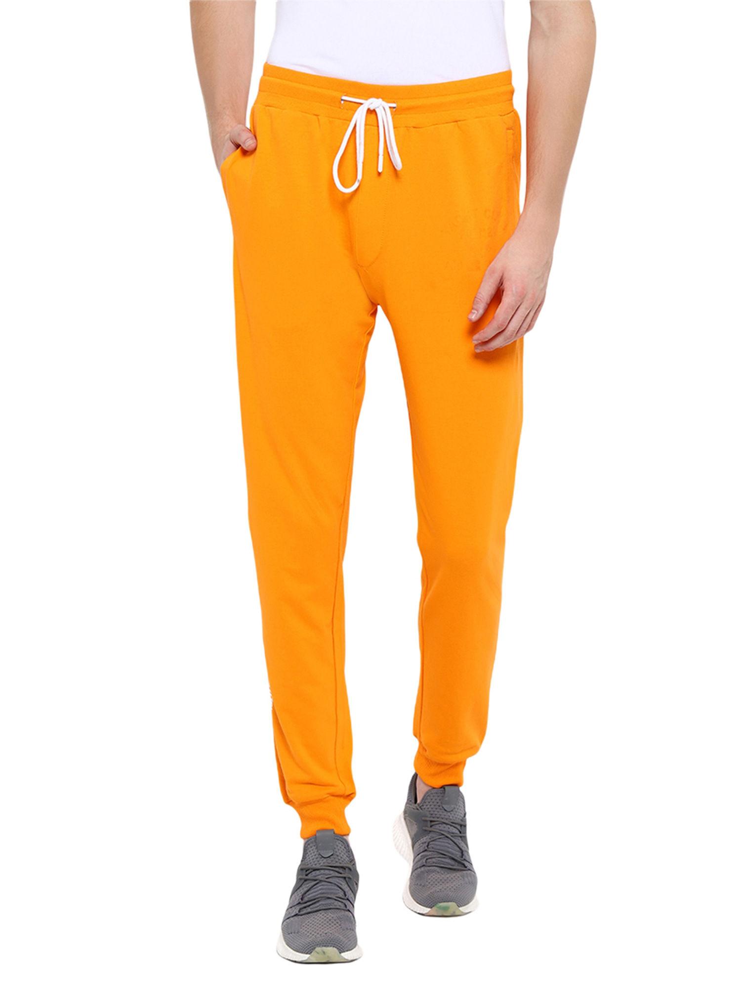 premium cotton solid joggers in orange