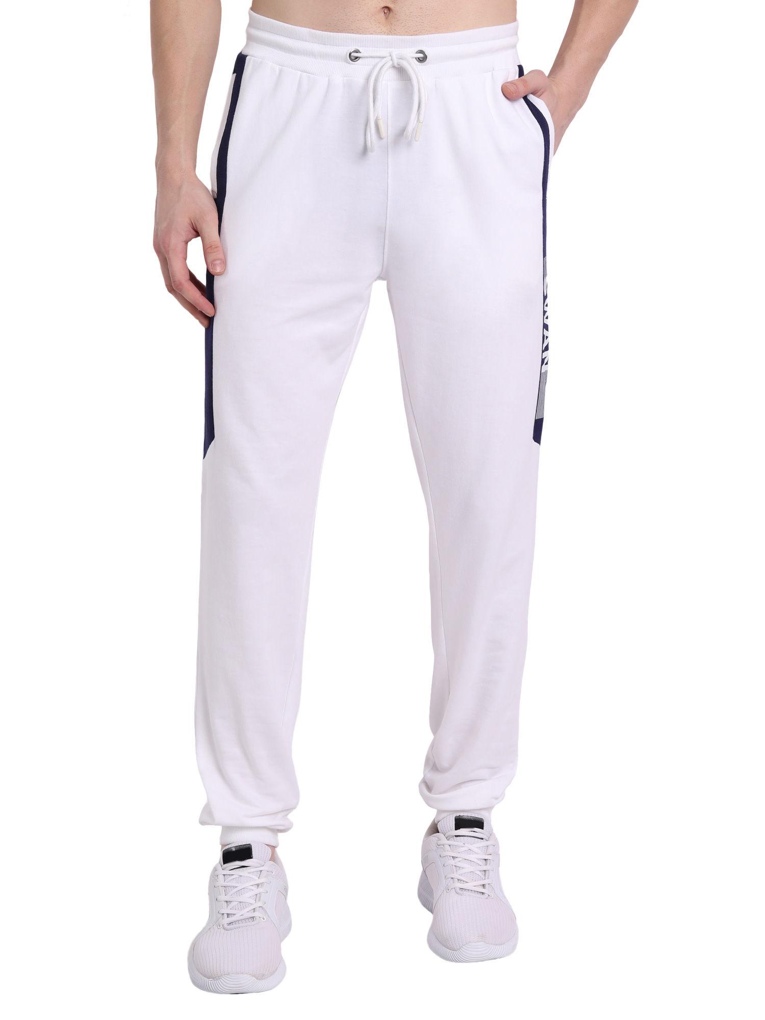 premium cotton solid joggers in white