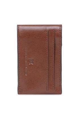 premium genuine leather unisex card holder - tan