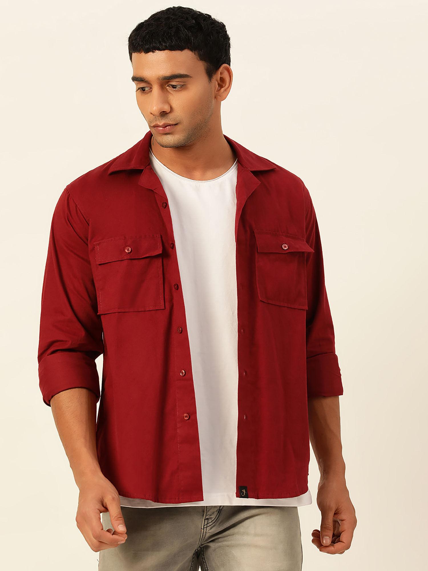 premium maroon cargo regular fit unisex cotton overshirt