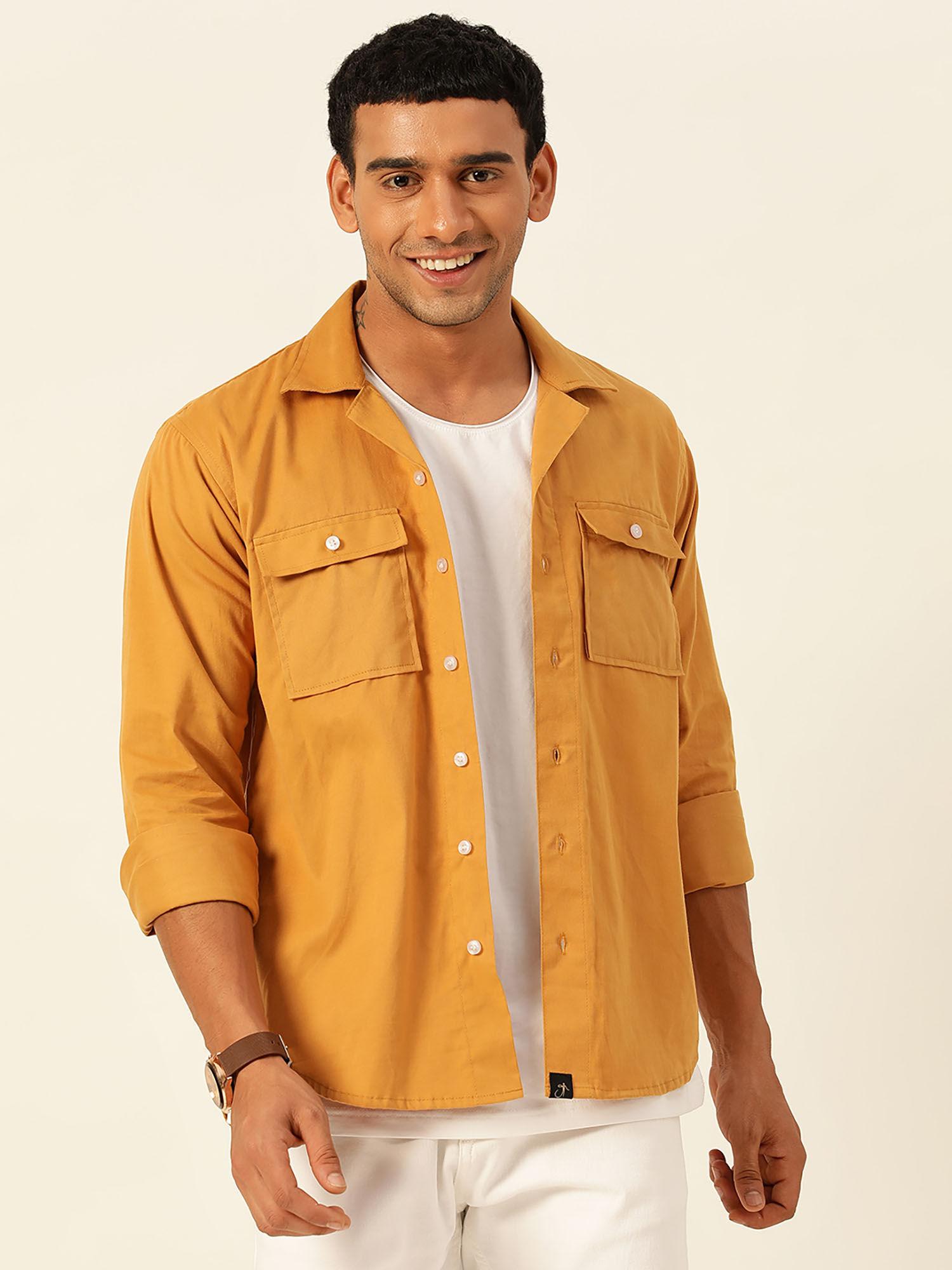 premium mustard cargo regular fit unisex cotton overshirt