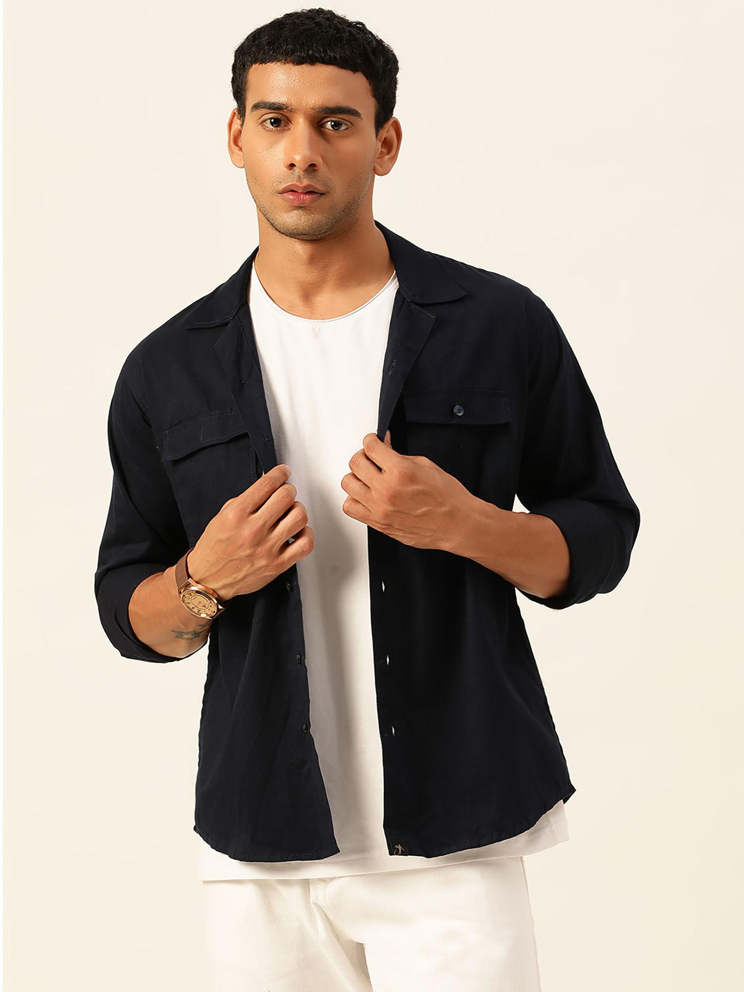 premium navy blue cargo regular fit unisex cotton overshirt