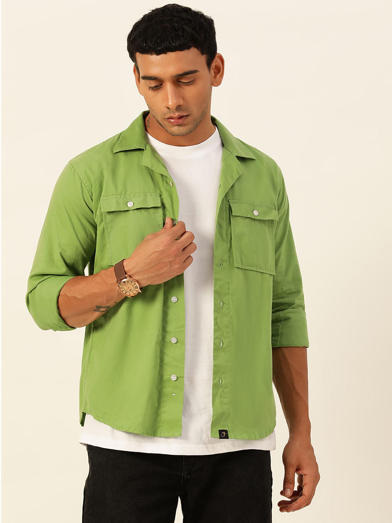 premium parrot green cargo regular fit unisex cotton overshirt