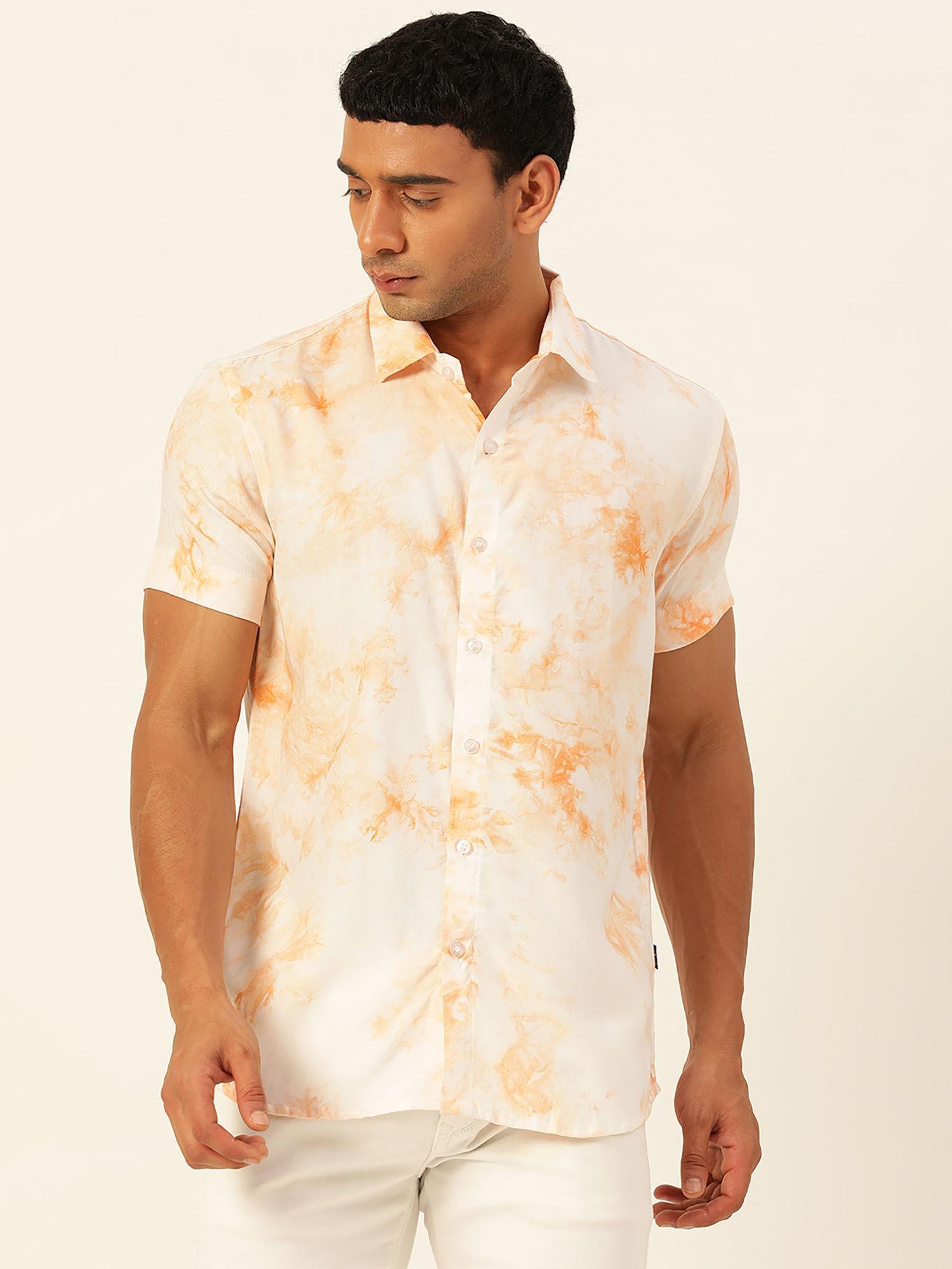 premium peach & white tie dye slim fit unisex rayon shirt