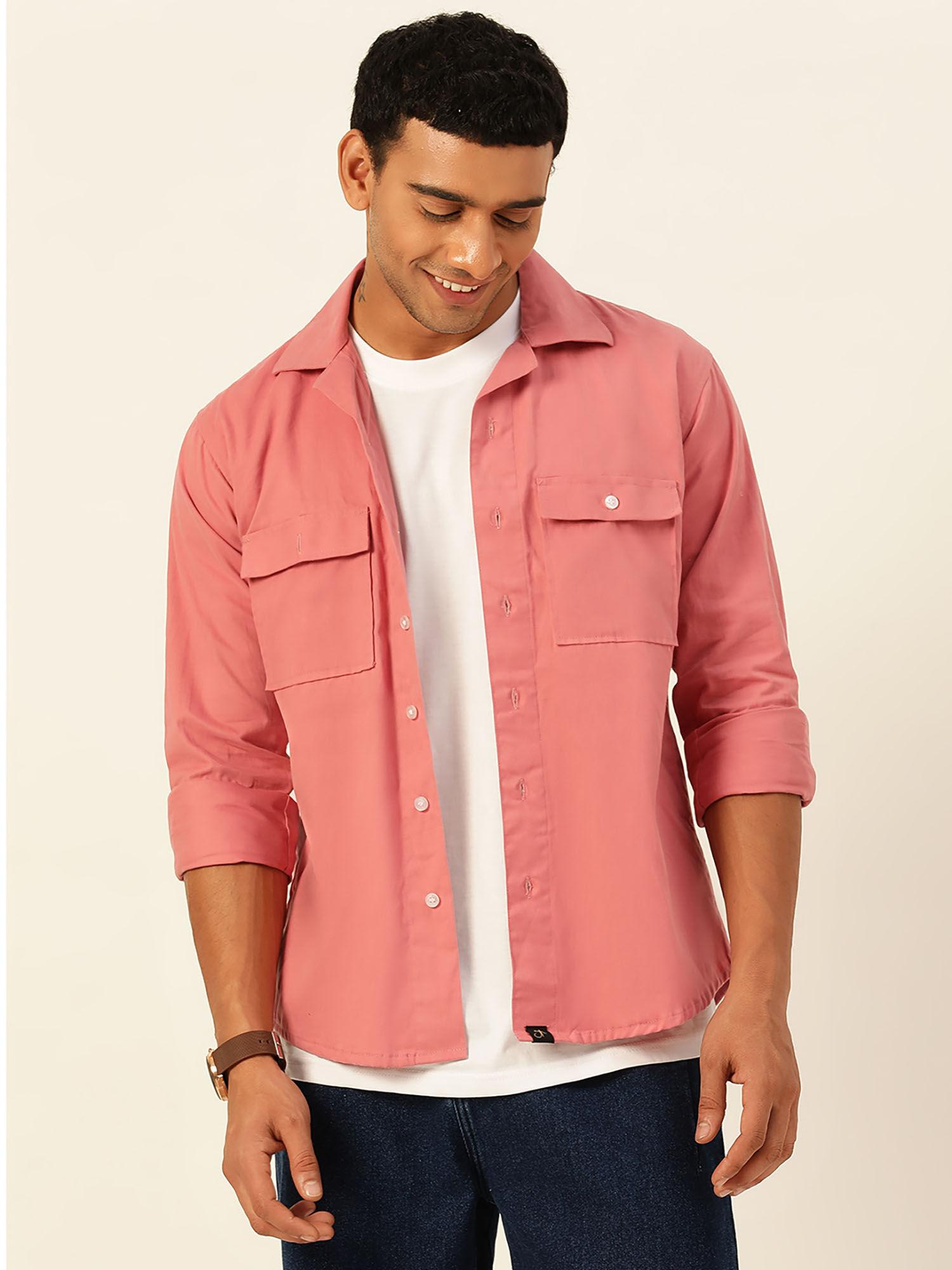 premium pink cargo regular fit unisex cotton overshirt