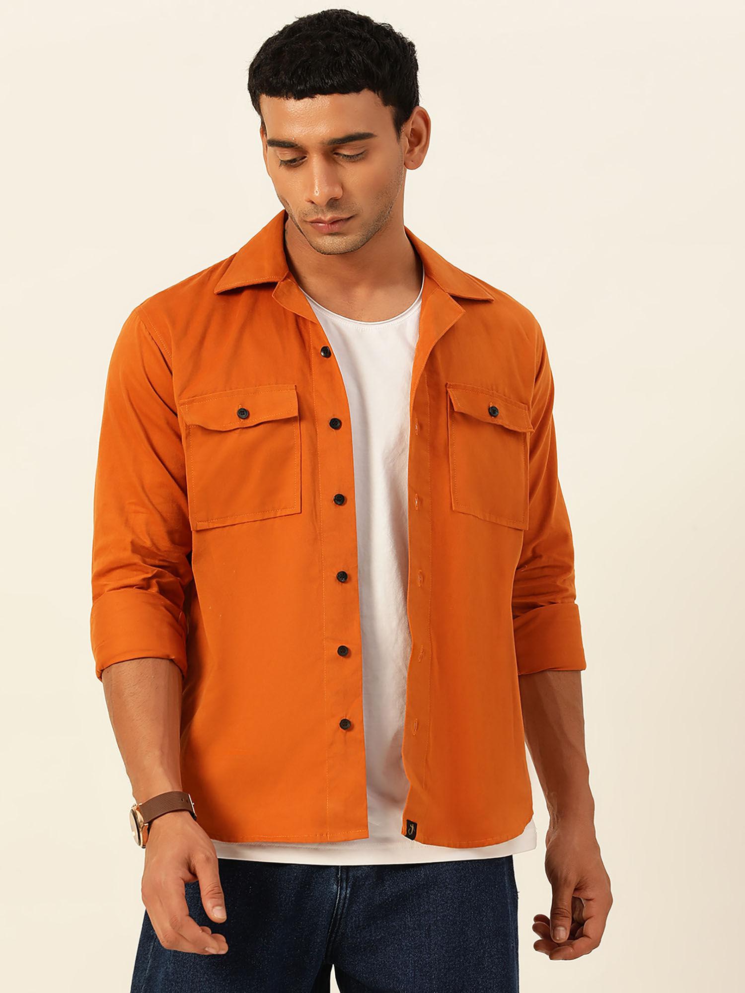 premium rust cargo regular fit unisex cotton overshirt