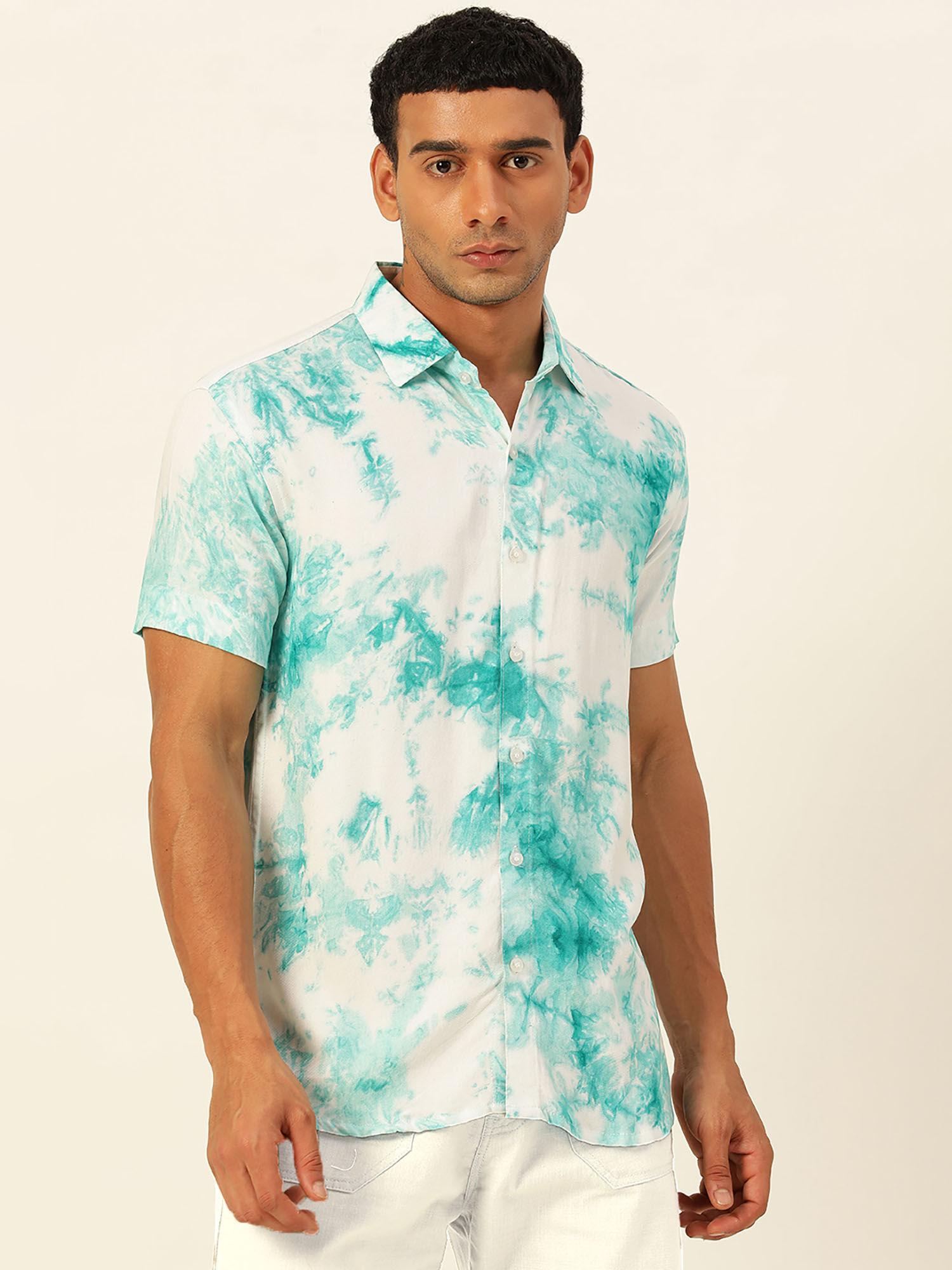 premium turquoise & white tie dye slim fit unisex rayon shirt