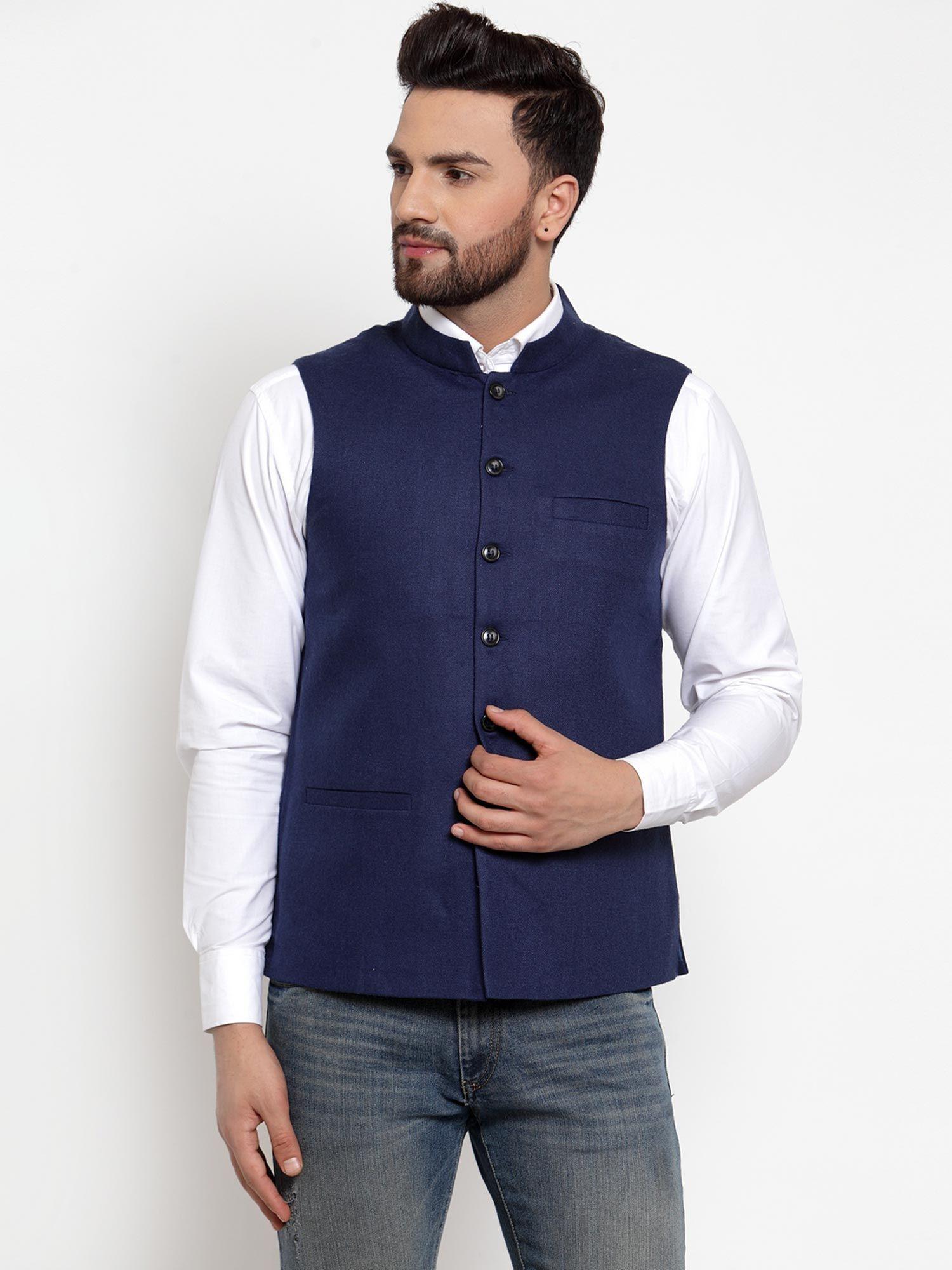 premium wool nehru jacket- blue