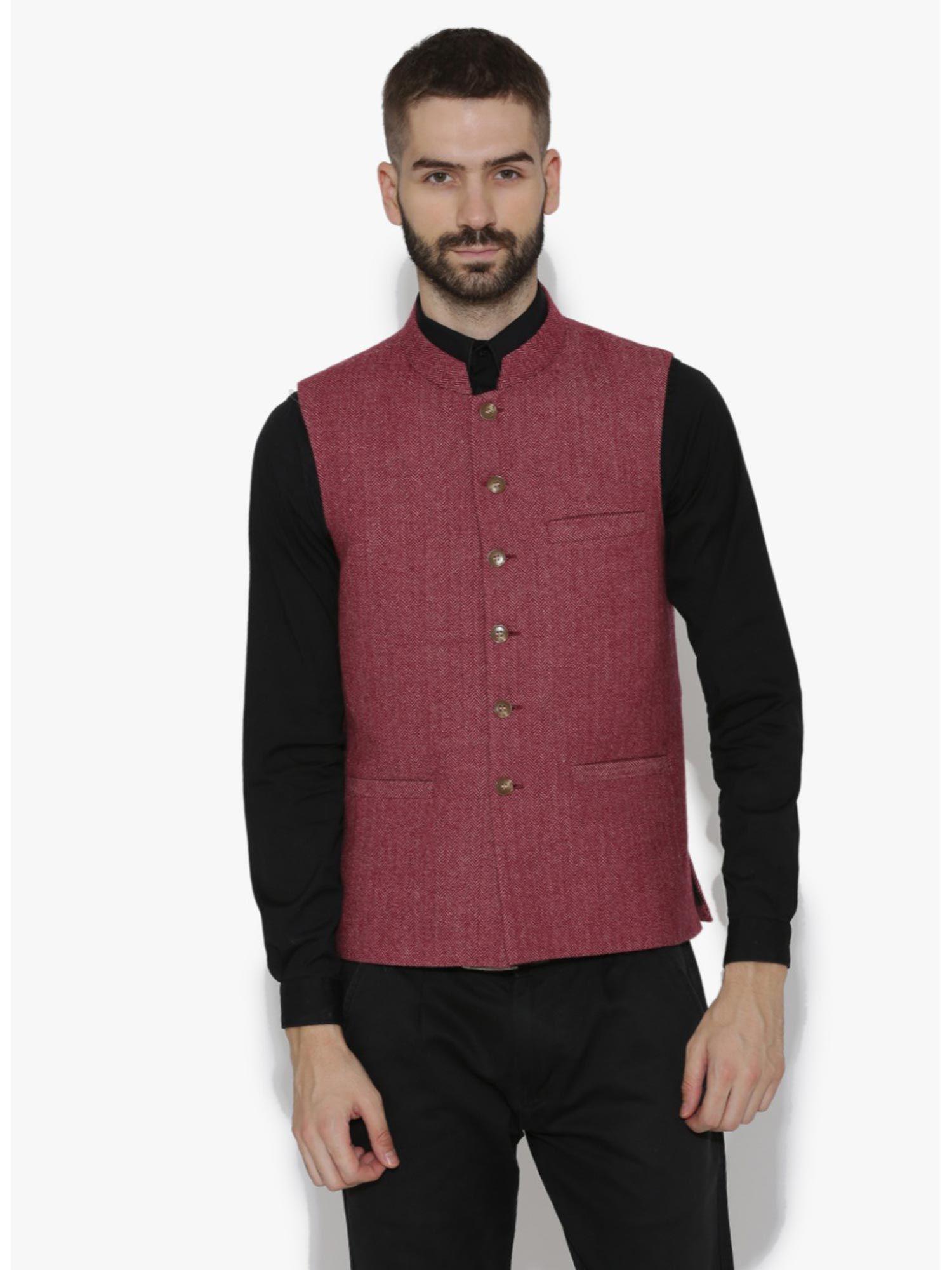 premium wool nehru jacket- pink