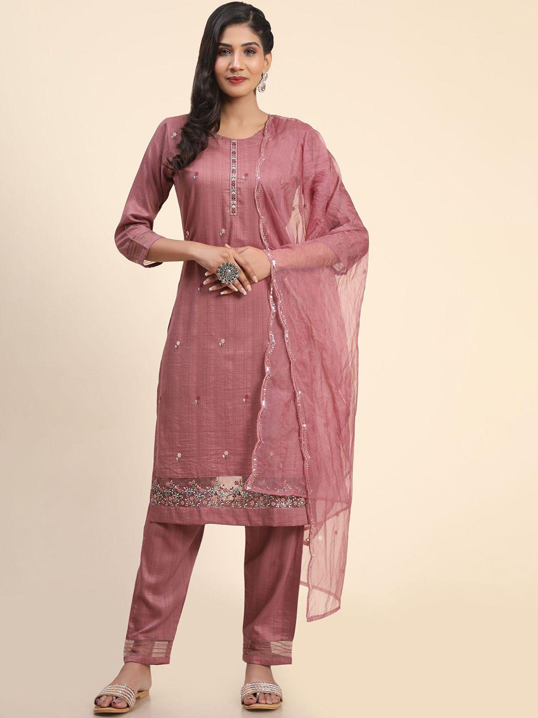 premroop- the style you love floral embroidered thread work kurta & trousers with dupatta