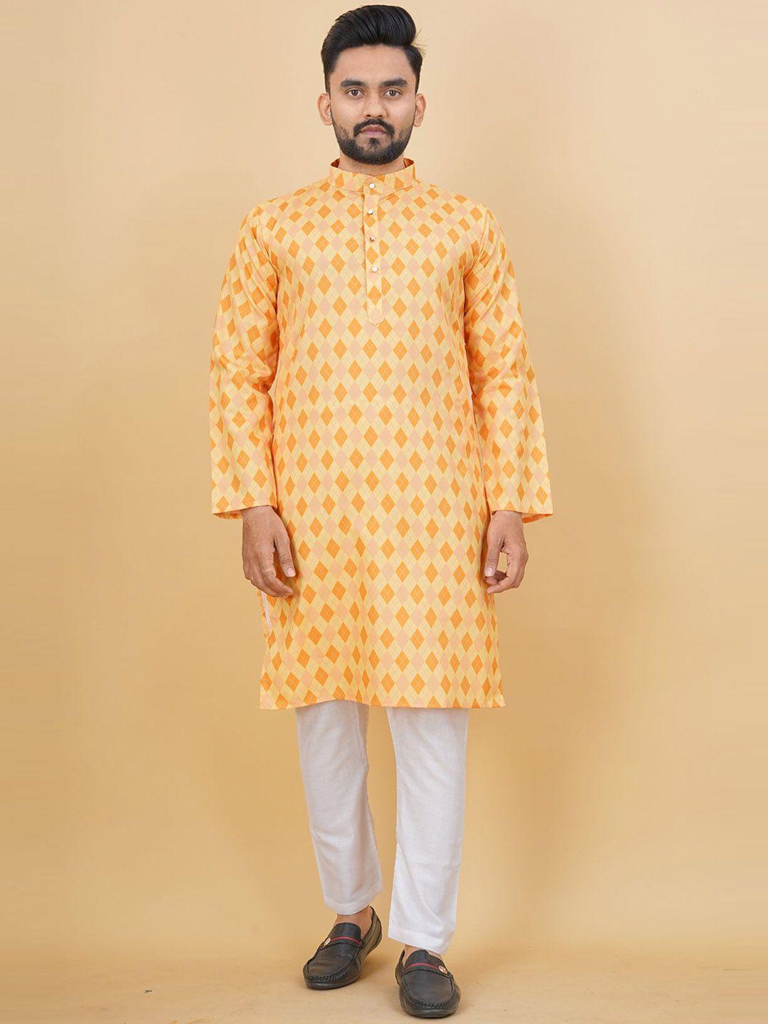 premroop- the style you love geometric printed mandarin collar pure cotton kurta
