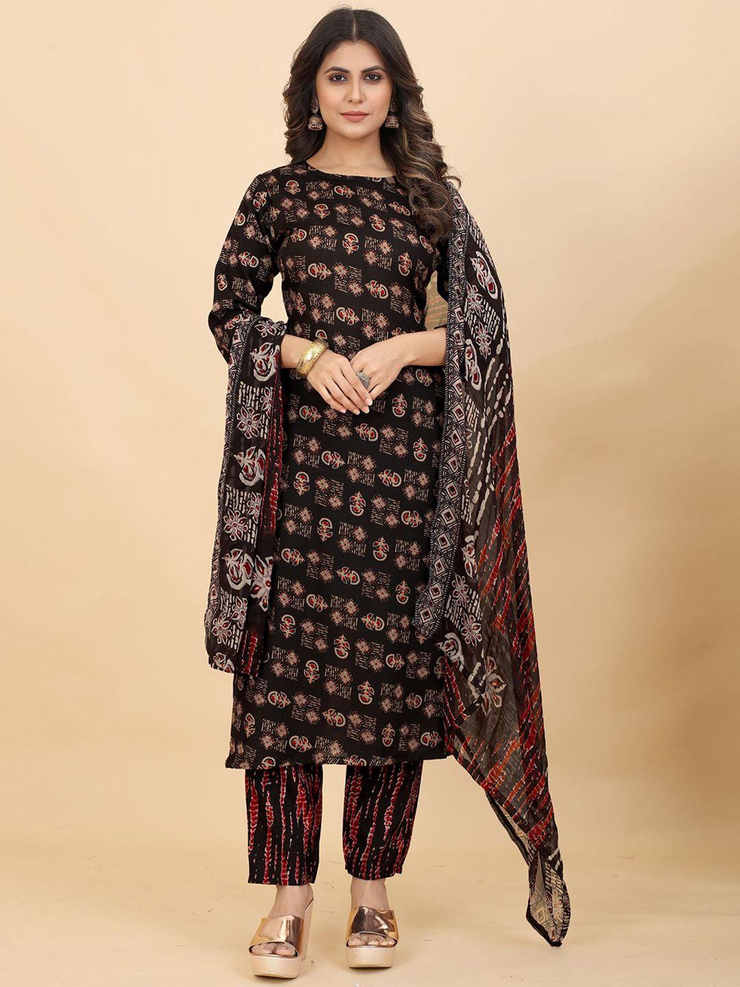 premroop- the style you love  floral printed round neck straight kurta set with dupatta