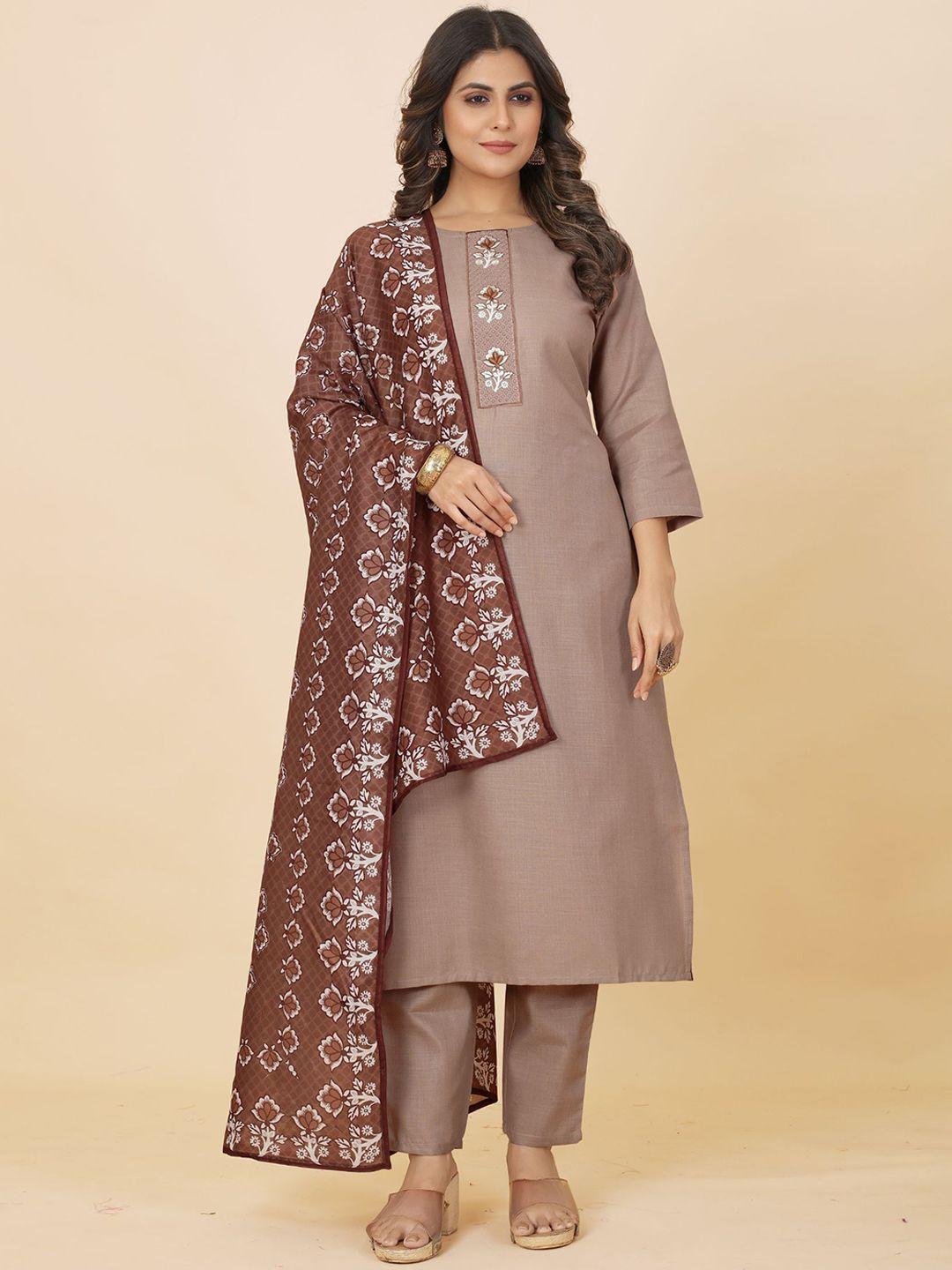 premroop- the style you love  round neck straight kurta set with dupatta