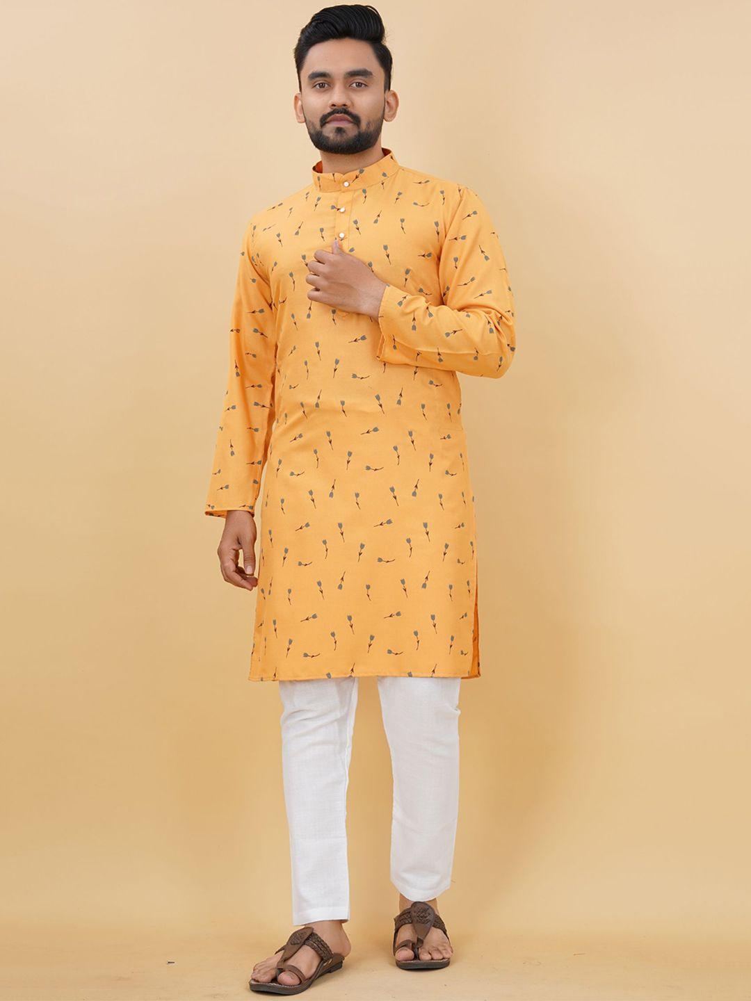 premroop- the style you love band collar floral printed straight cotton kurta