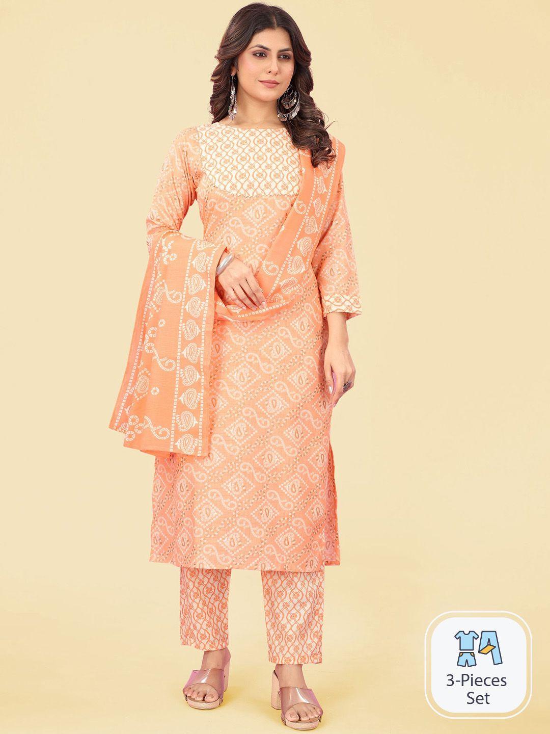 premroop- the style you love bandhani printed gotta patti kurta with trousers & dupatta