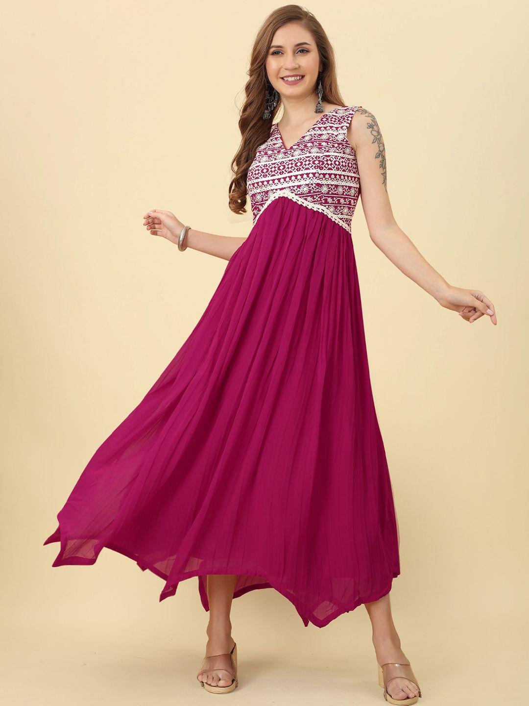 premroop- the style you love embroidered v-neck georgette maxi dress