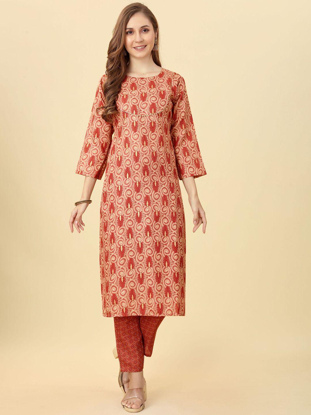 premroop- the style you love ethnic motifs printed gotta patti kurta with trousers