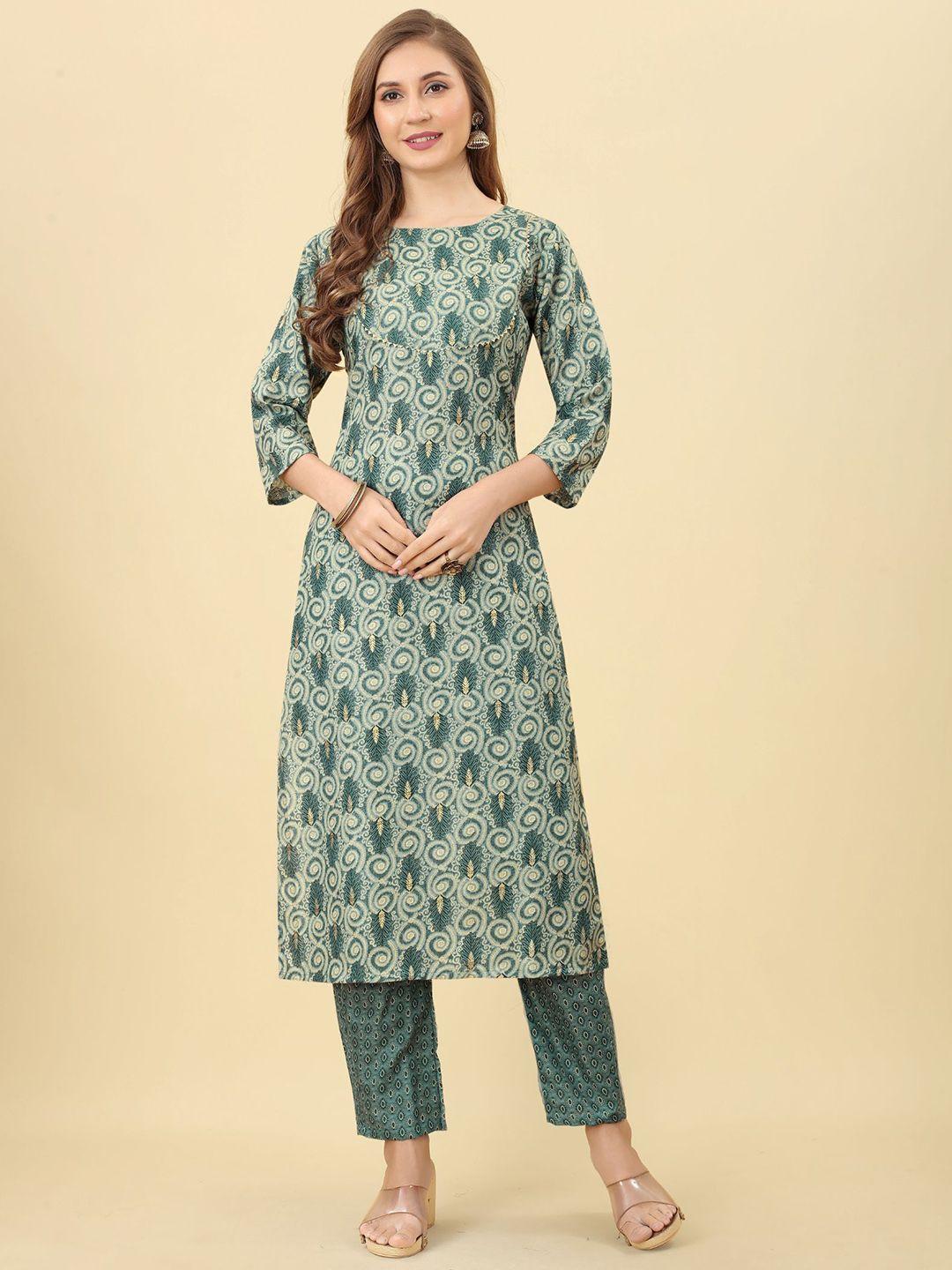 premroop- the style you love ethnic motifs printed gotta patti kurta with trousers