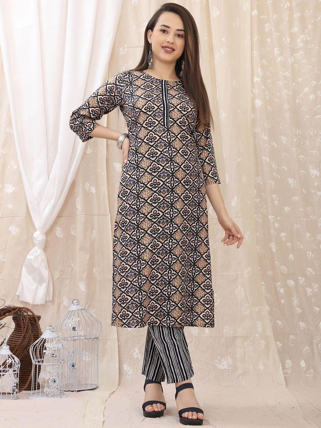 premroop- the style you love ethnic motifs printed kurta with trousers