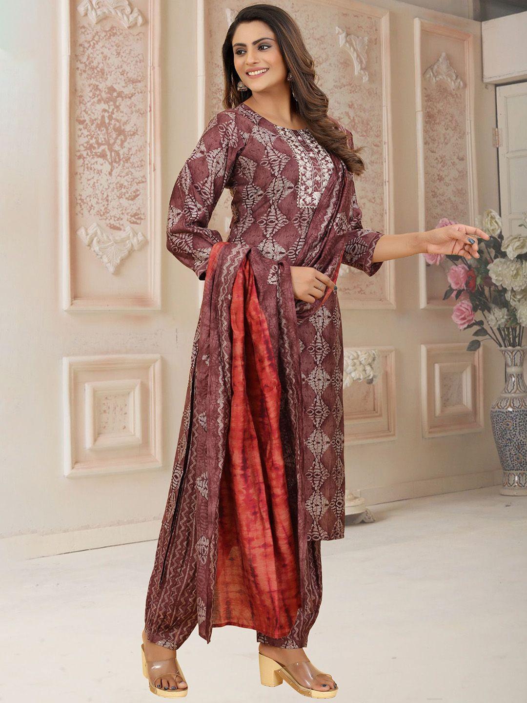 premroop- the style you love ethnic motifs printed straight kurta & salwar with dupatta